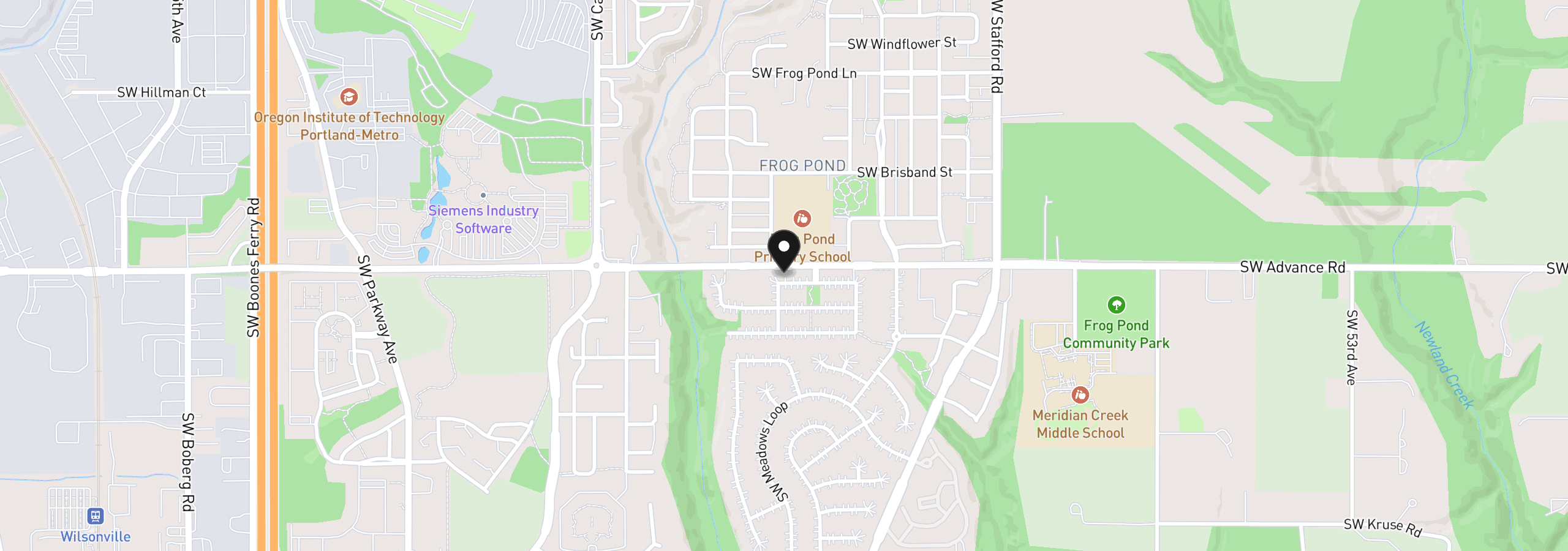 Map showing the location of 7185 SW Fallen Leaf St, Wilsonville, OR 97070