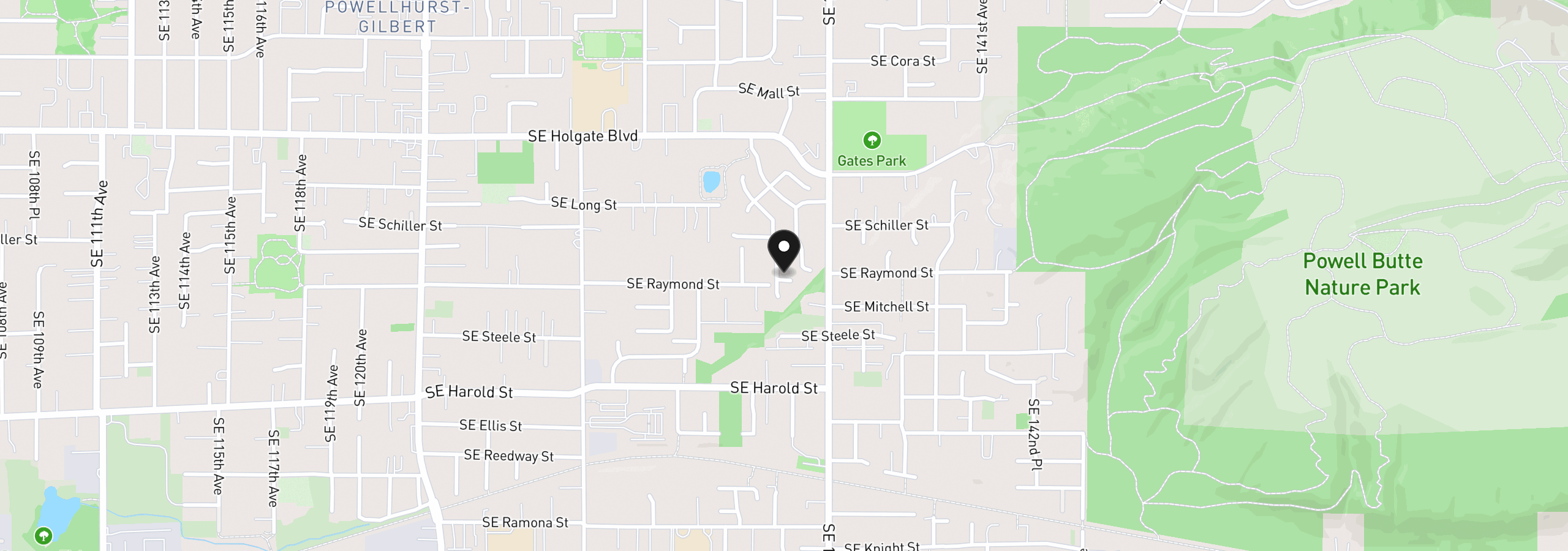 Map showing the location of 13451 SE Raymond St, Portland, OR 97236