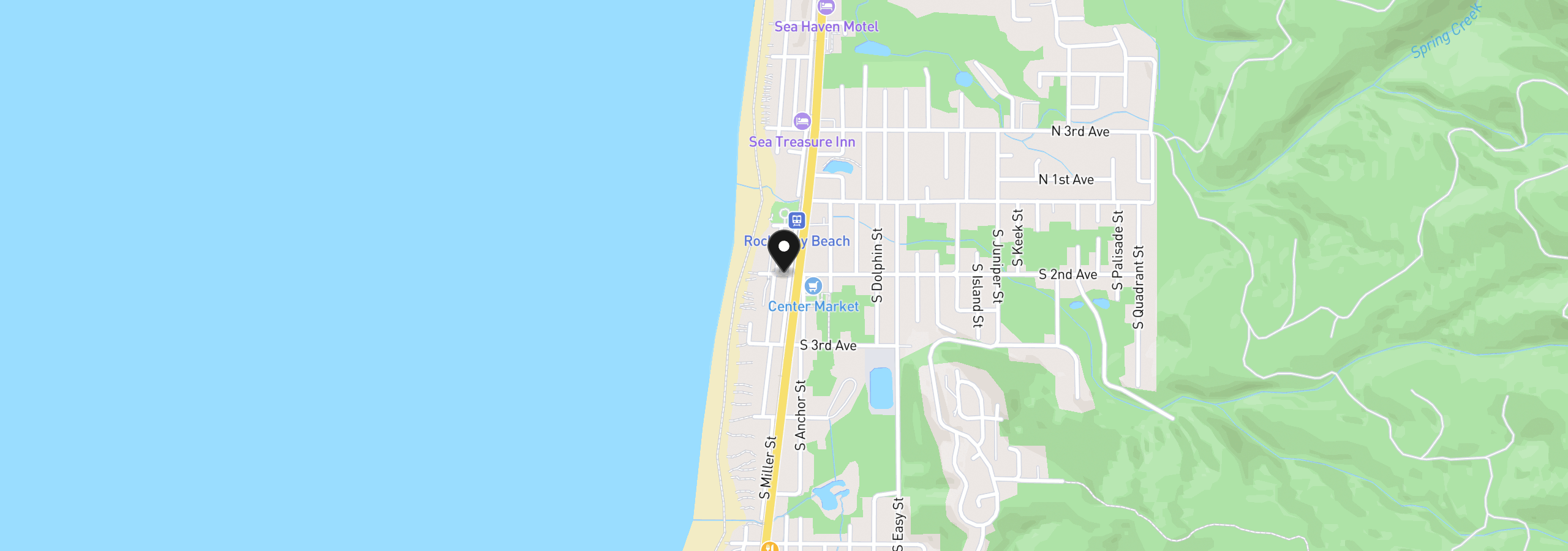 Map showing the location of 106 S 2nd Ave, Rockaway Beach, OR 97136