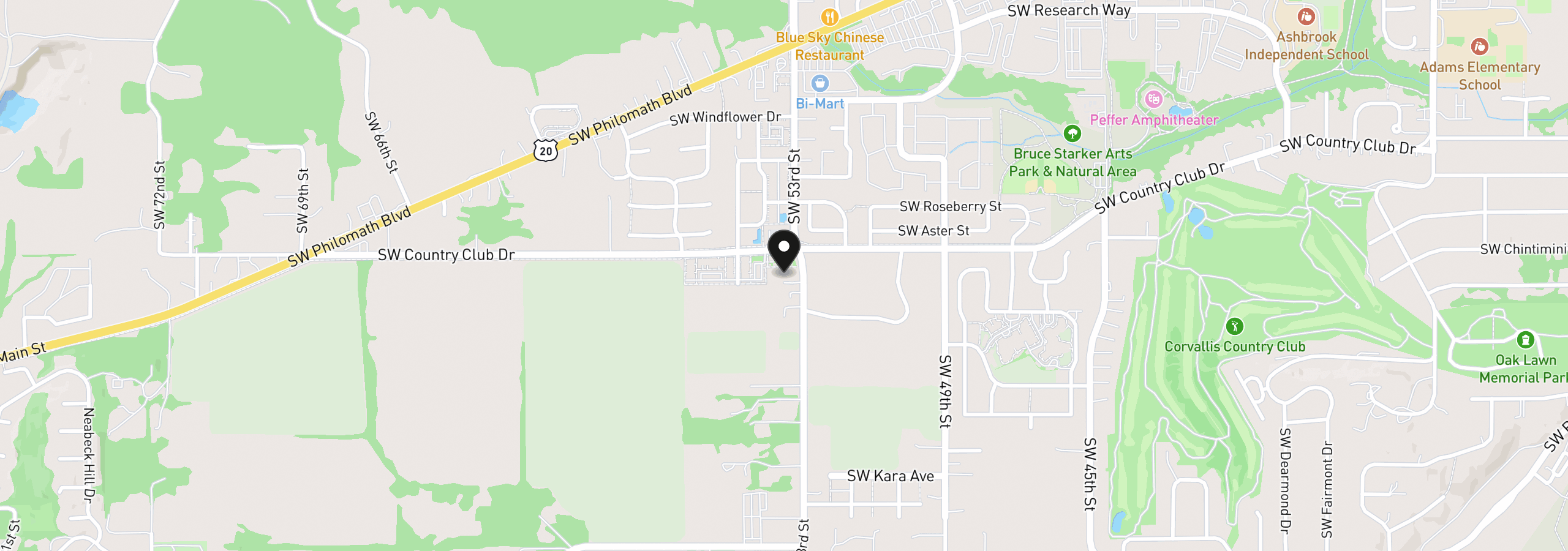 Map showing the location of 2020 SW 53rd St, Corvallis, OR 97333