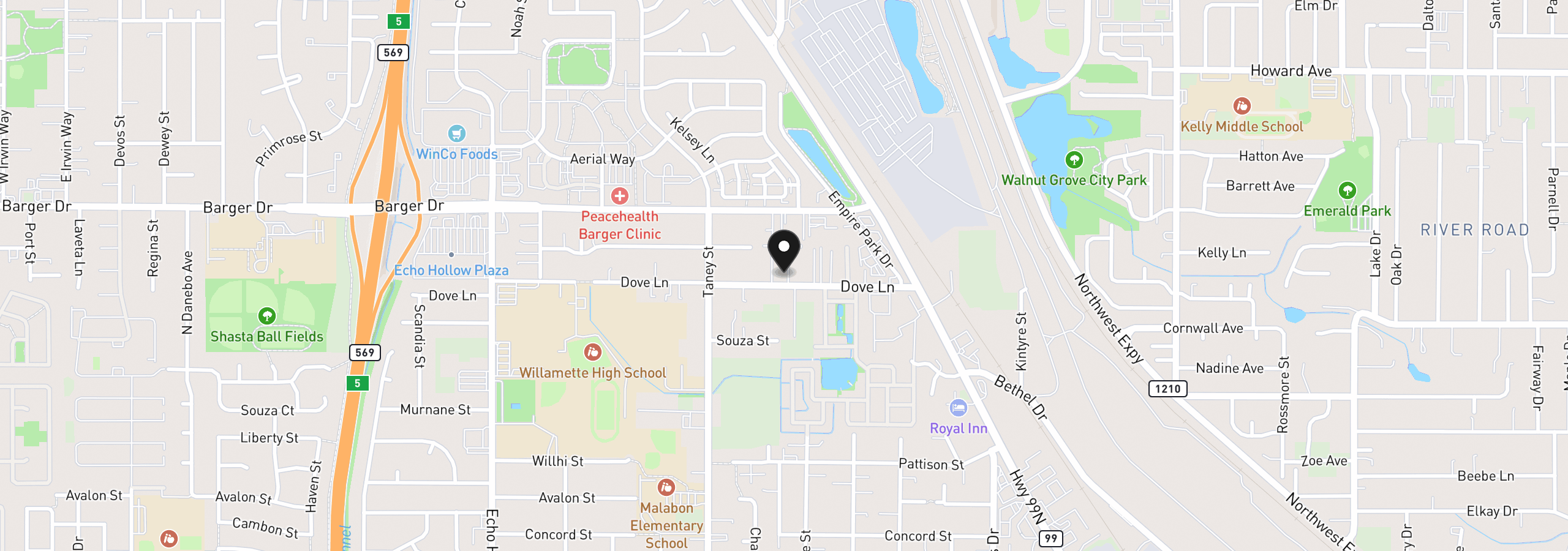 Map showing the location of 3801 Dove Ln, Eugene, OR 97402