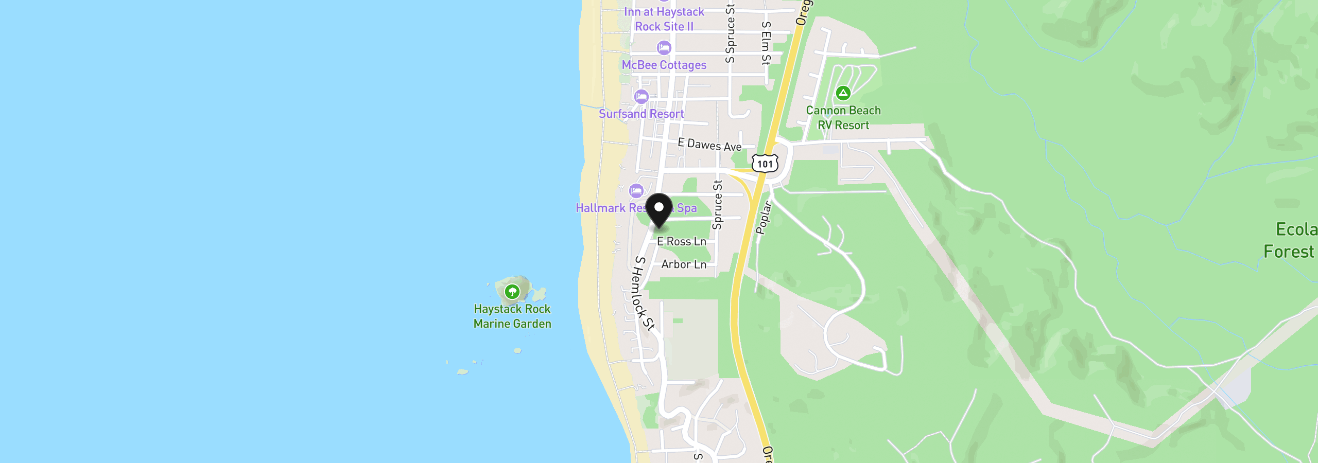 Map showing the location of 1657 S Hemlock St, Cannon Beach, OR 97110