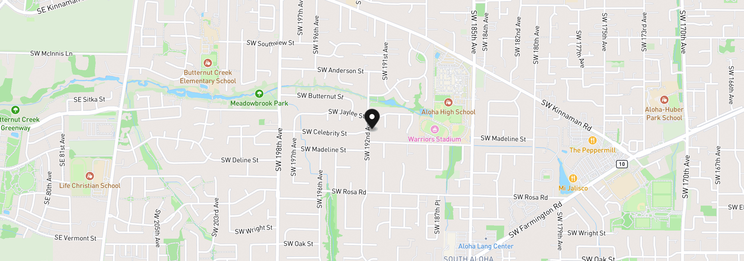 Map showing the location of 5210 SW 192nd Ave, Beaverton, OR 97078