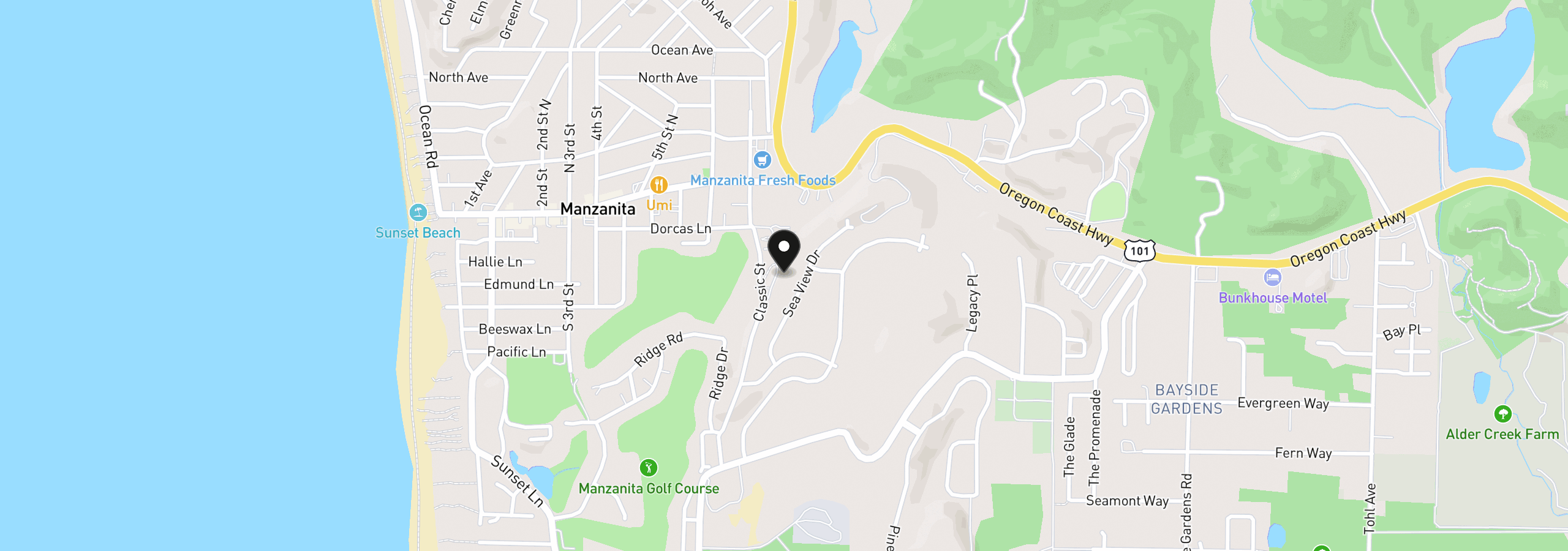 Map showing the location of 372 Jackson Way, Manzanita, OR 97130