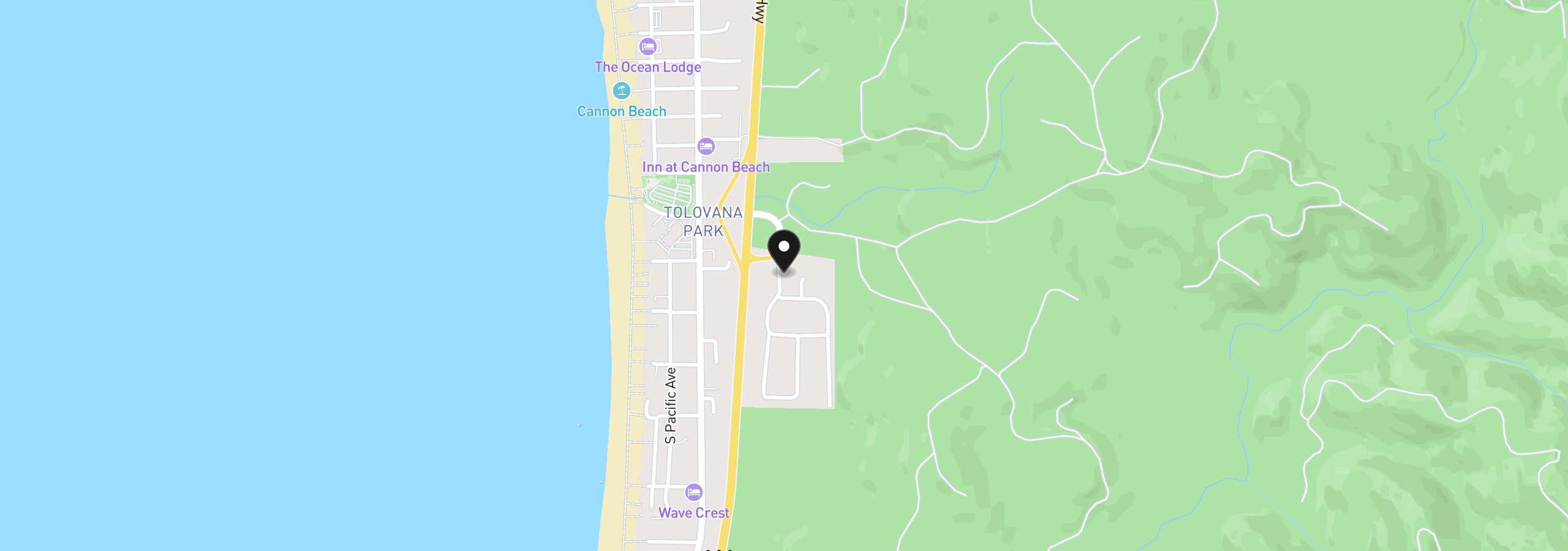Map showing the location of 356 Chinook Way, Cannon Beach, OR 97110