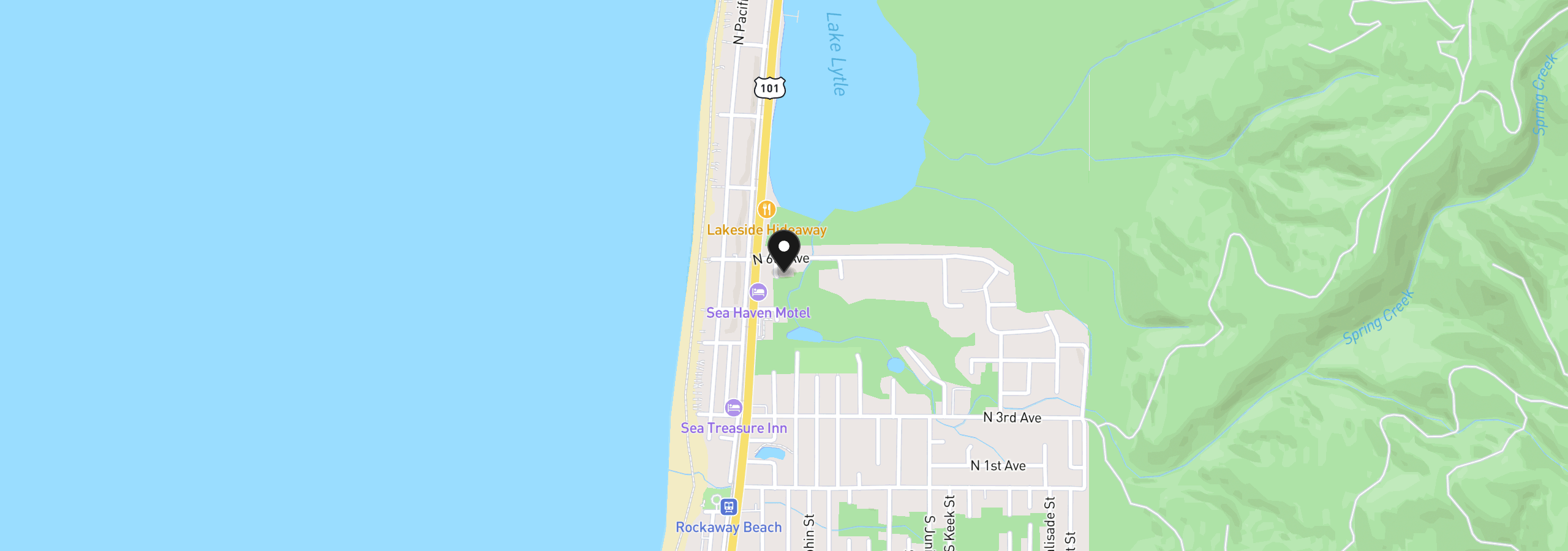 Map showing the location of 548 N Beacon St, Rockaway Beach, OR 97136