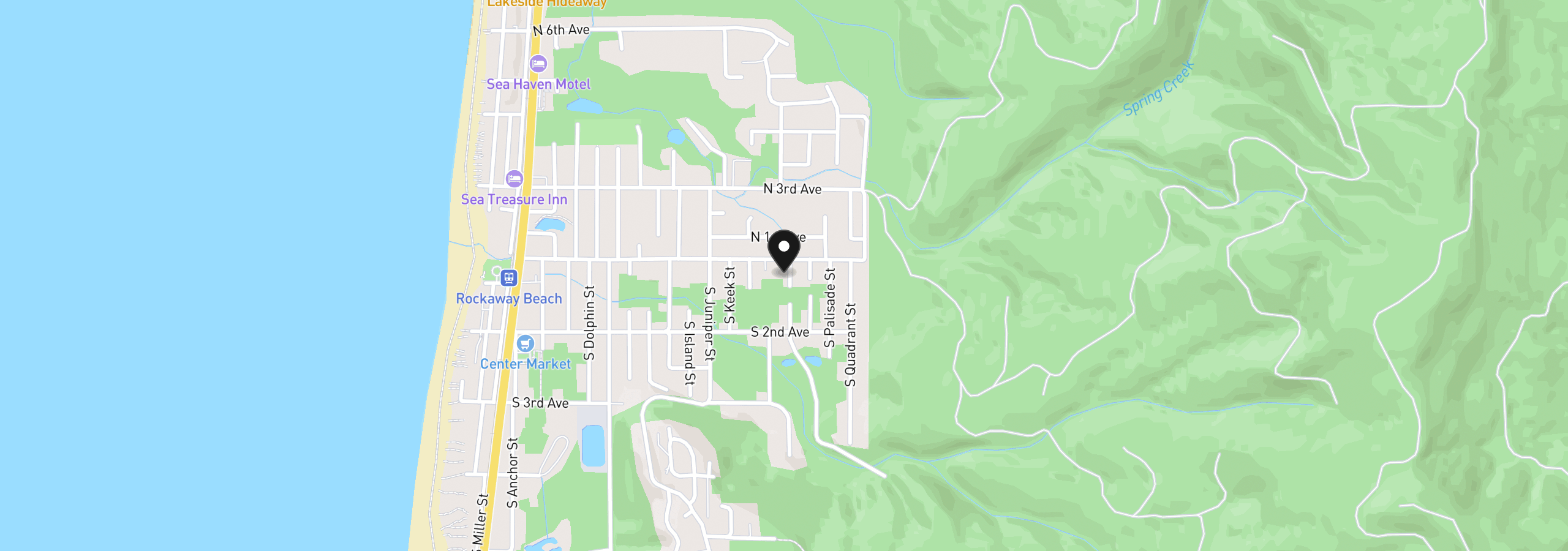 Map showing the location of 123 S Neptune St, Rockaway Beach, OR 97136