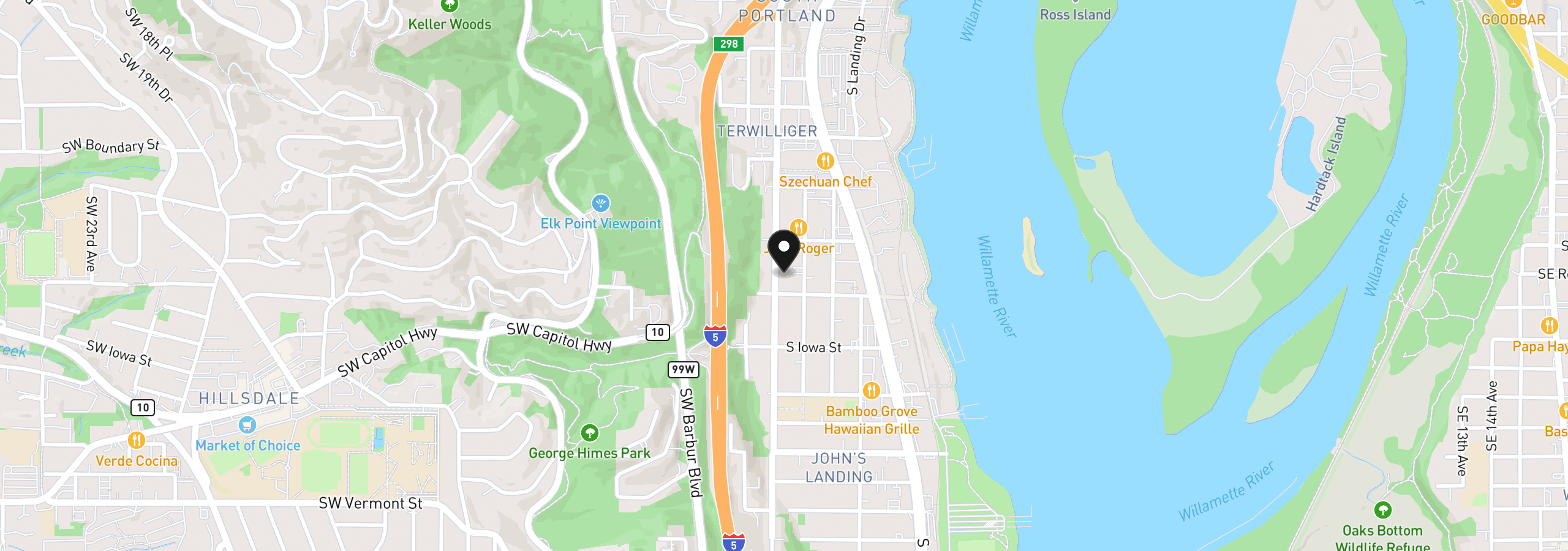 Map showing the location of 5816 S Corbett Ave, Portland, OR 97239
