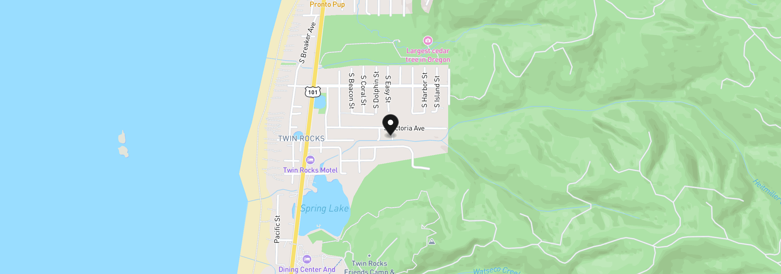 Map showing the location of 19320 Sixth Ave, Rockaway Beach, OR 97136