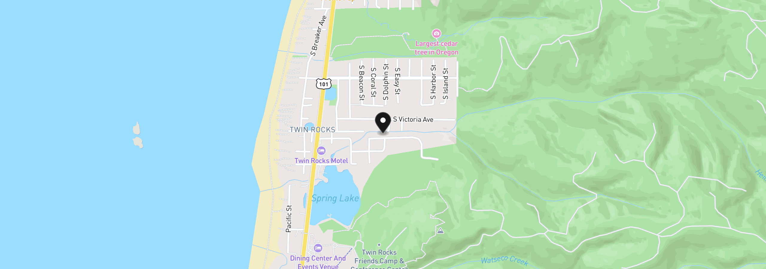 Map showing the location of Hollyhock St, Rockaway Beach, OR 97136