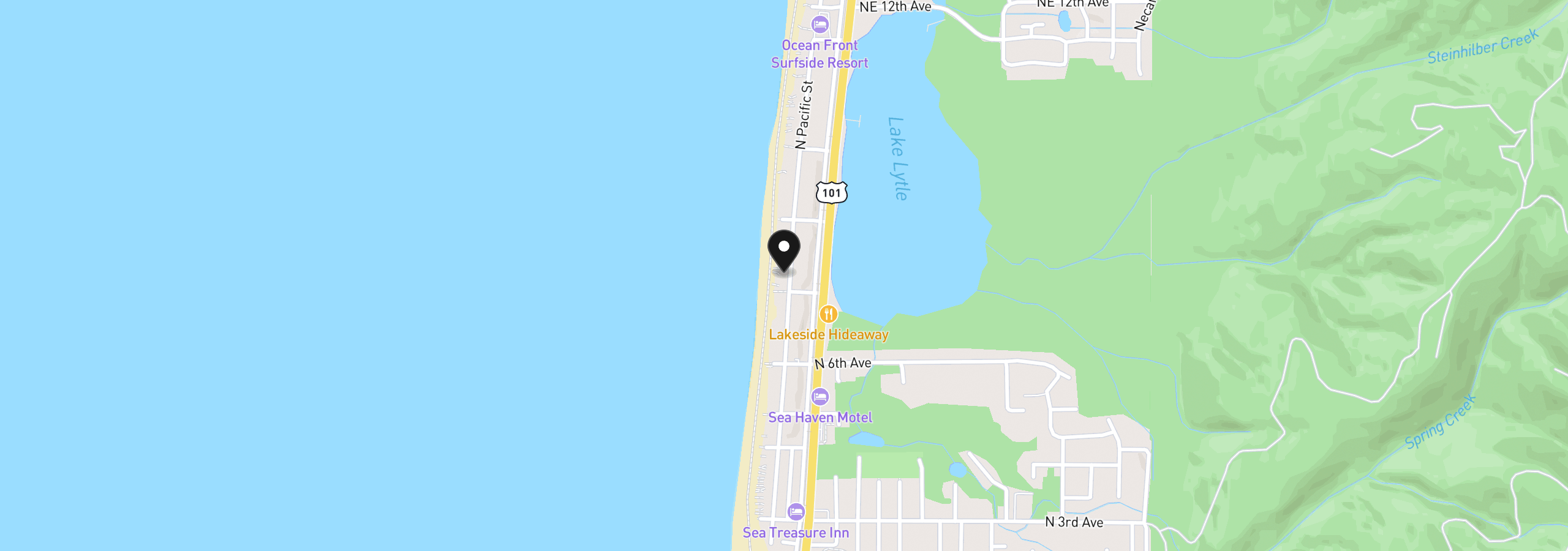 Map showing the location of 721 N Pacific, Rockaway Beach, OR 97136