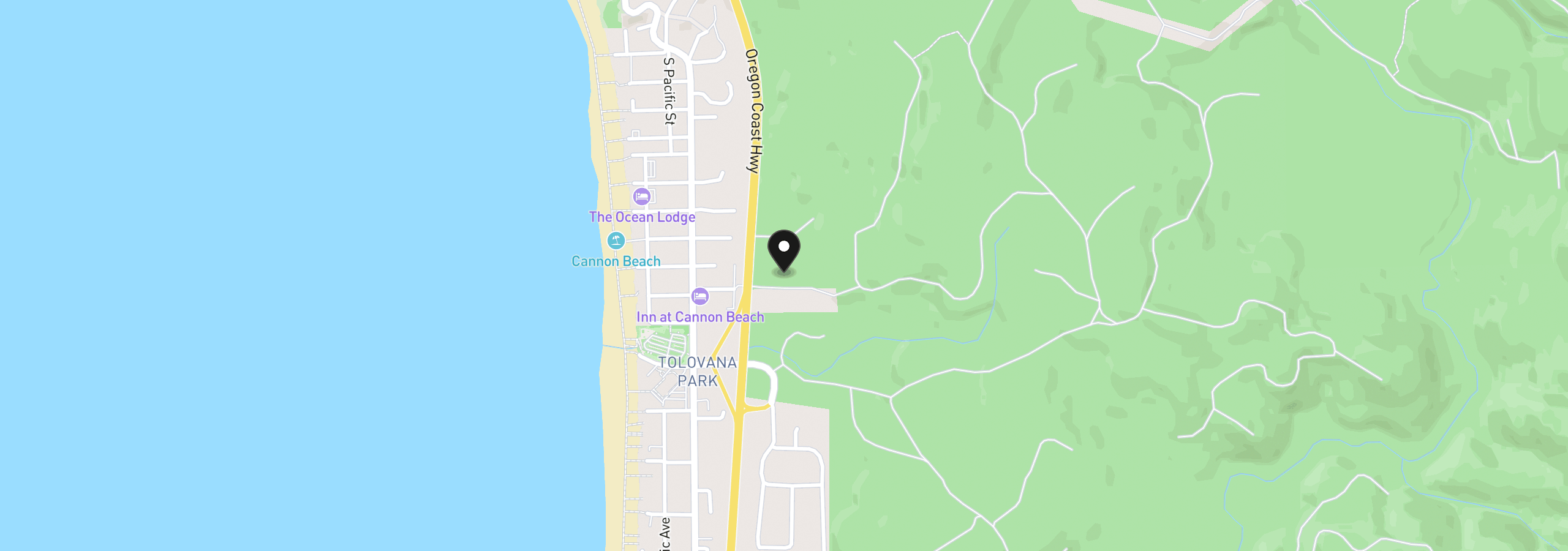 Map showing the location of Surfcrest Ave 5, Cannon Beach, OR 97110