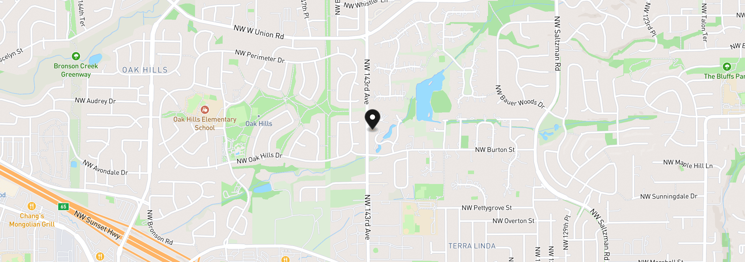 Map showing the location of 14292 NW Lakeshore Ct, Portland, OR 97229