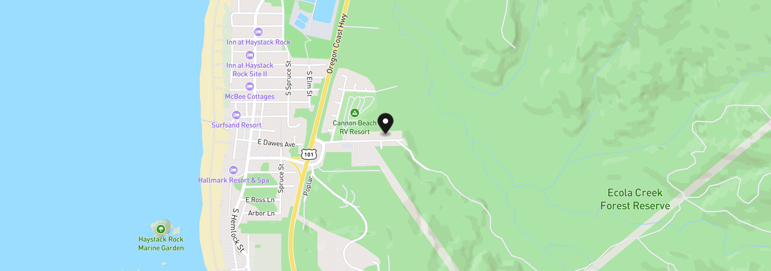 Map showing the location of 401 Cannon Beach Ridge 102, Cannon Beach, OR 97110