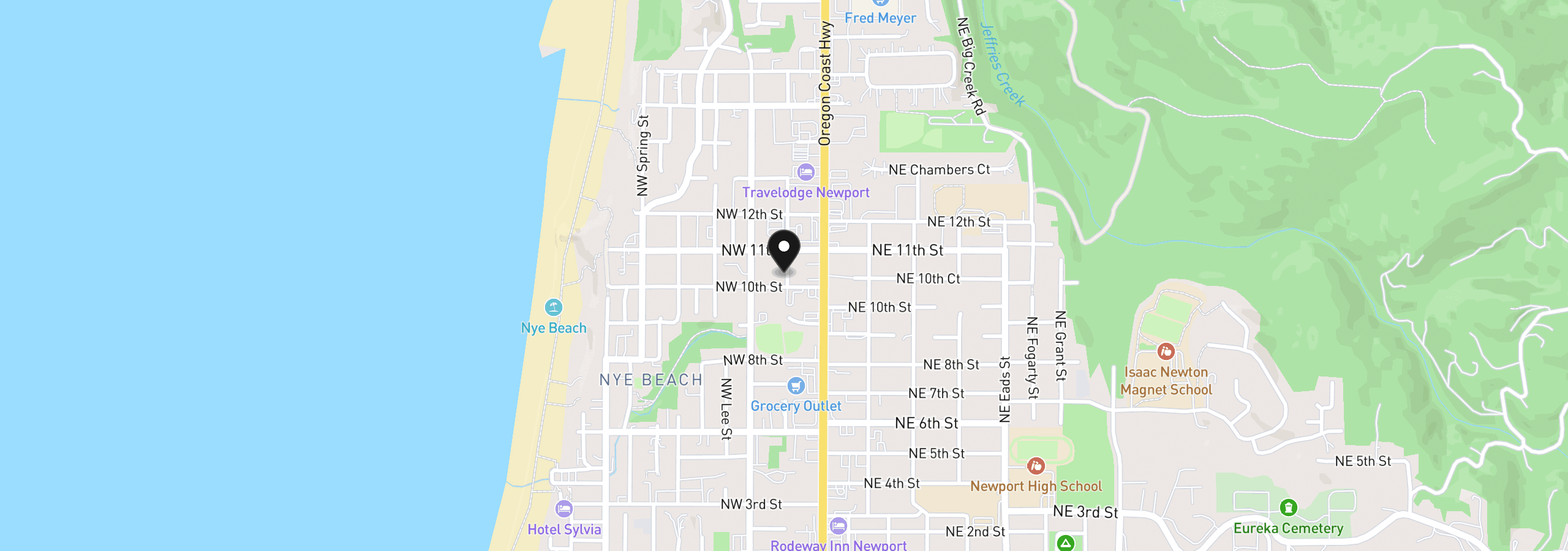 Map showing the location of 1025 NW Grove St, Newport, OR 97365