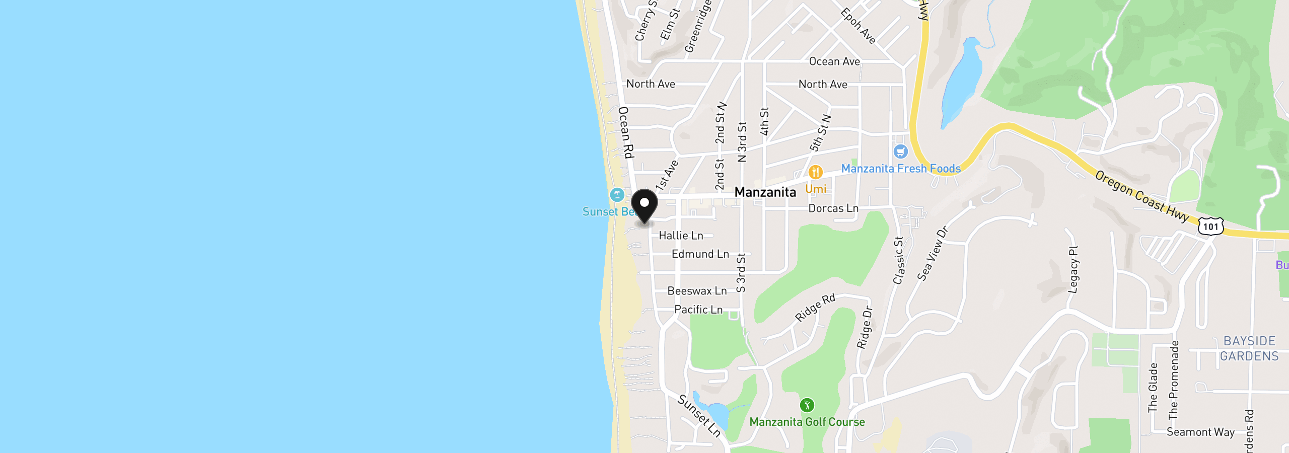 Map showing the location of 245 Beach St, Manzanita, OR 97130