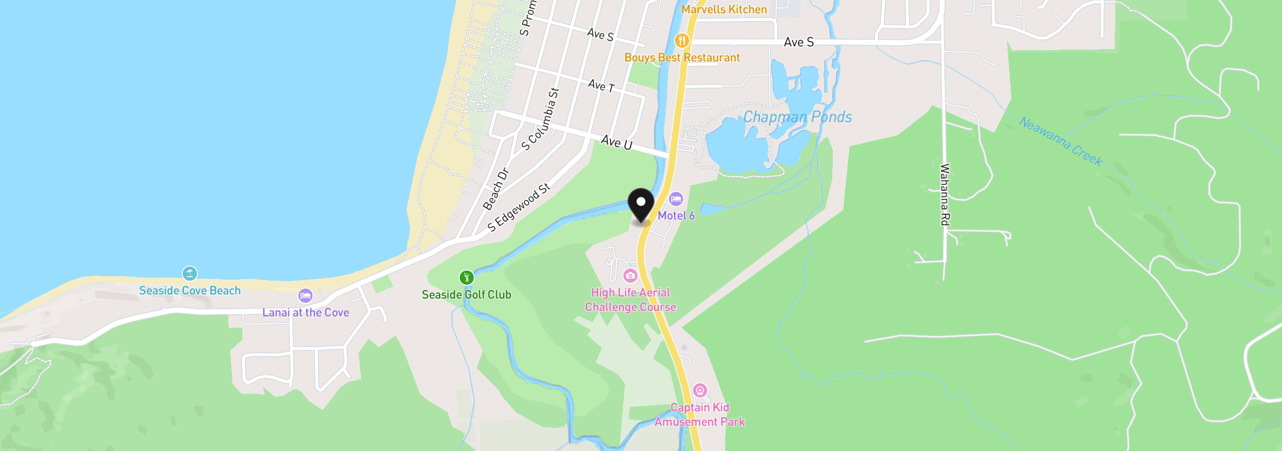 Map showing the location of 2480 S Roosevelt Dr, Seaside, OR 97138