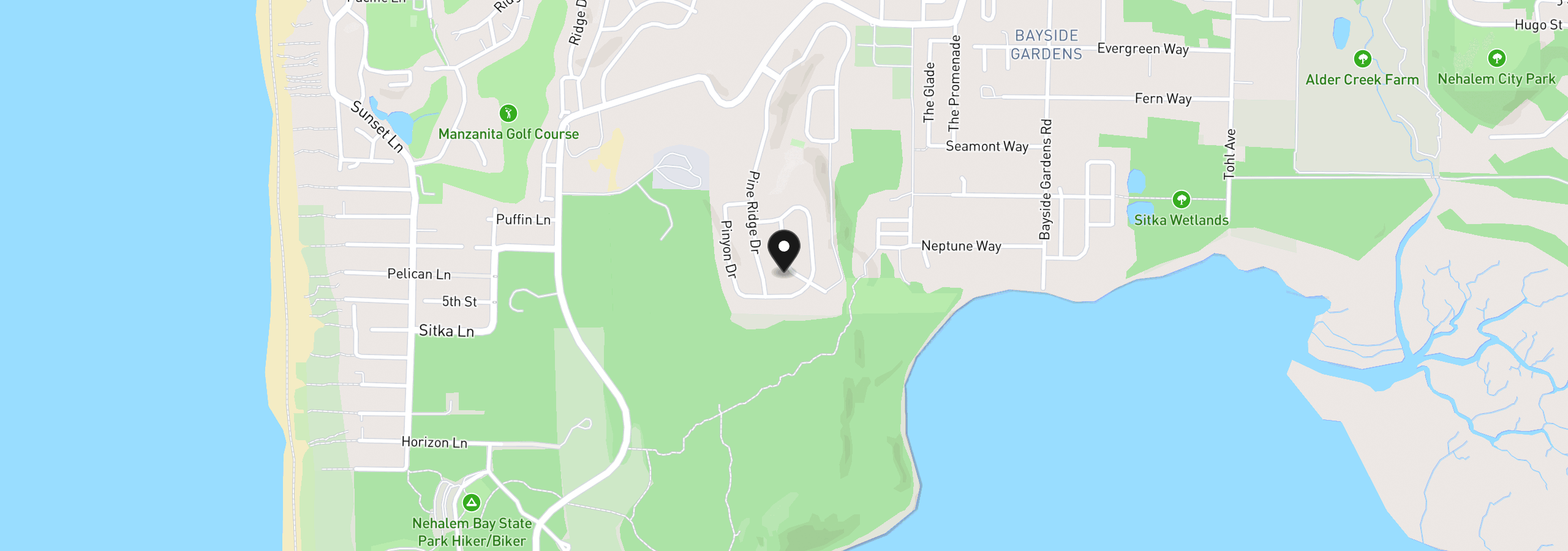 Map showing the location of 9910 Shore Pine Ln, Manzanita, OR 97130