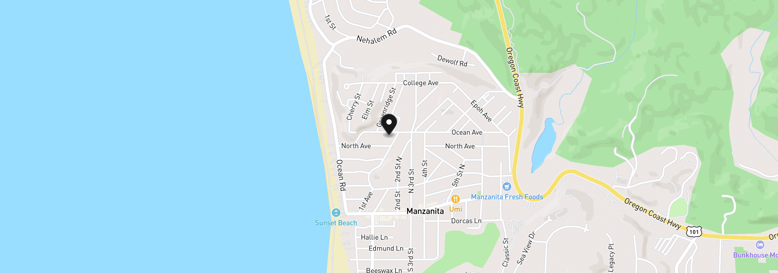 Map showing the location of 188 Ocean Ave, Manzanita, OR 97130