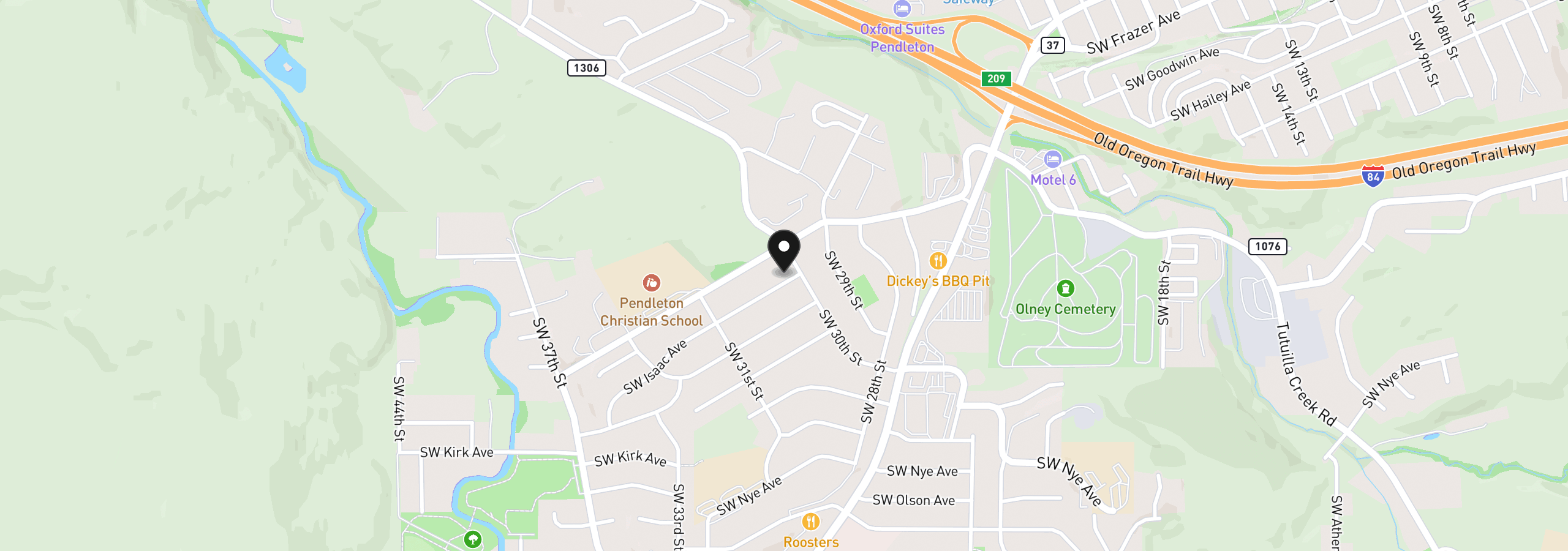 Map showing the location of 3009 SW Isaac Ave, Pendleton, OR 97801