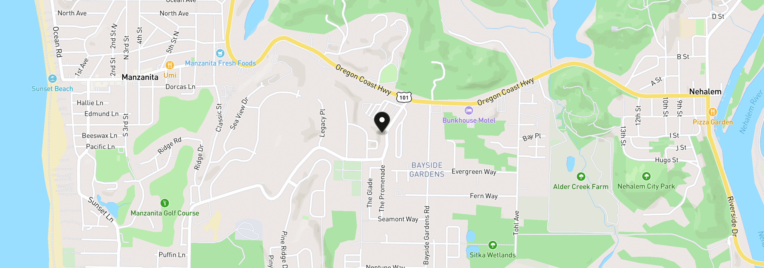 Map showing the location of 10800 Necarney City Rd, Manzanita, OR 97130