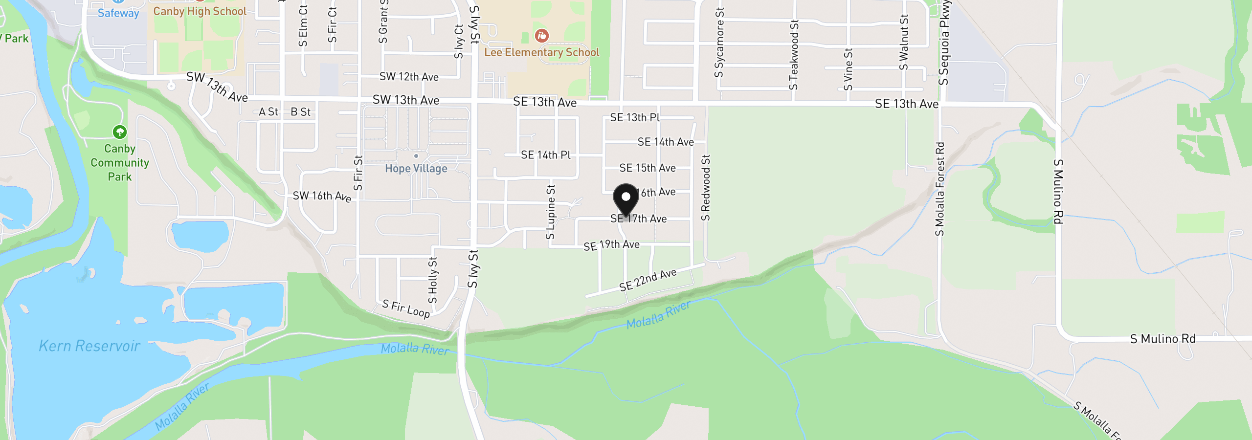 Map showing the location of 1832 S Pepperwood St, Canby, OR 97013