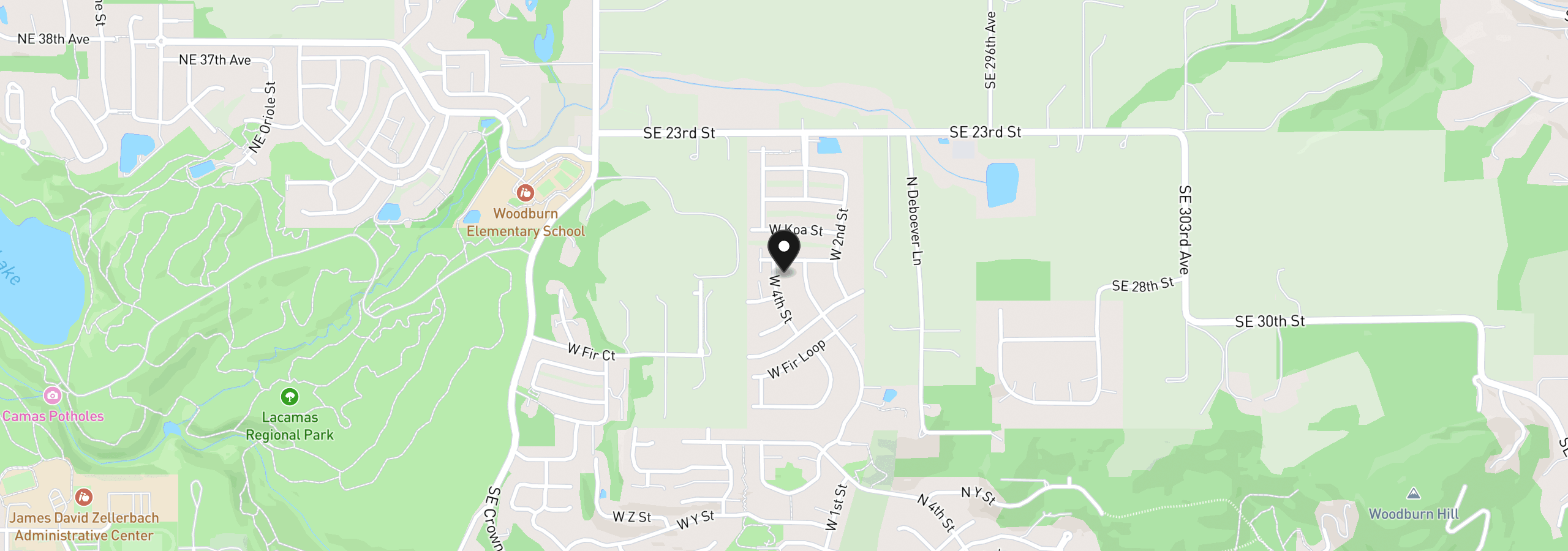 Map showing the location of 3590 W 4th St, Washougal, Wa 98671
