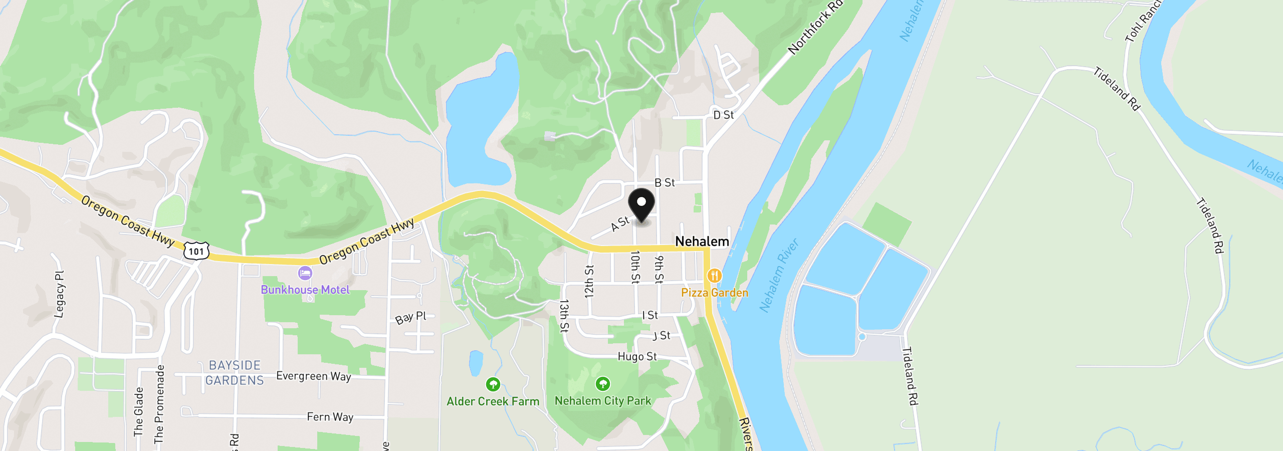 Map showing the location of 10th St, Nehalem, OR 97131