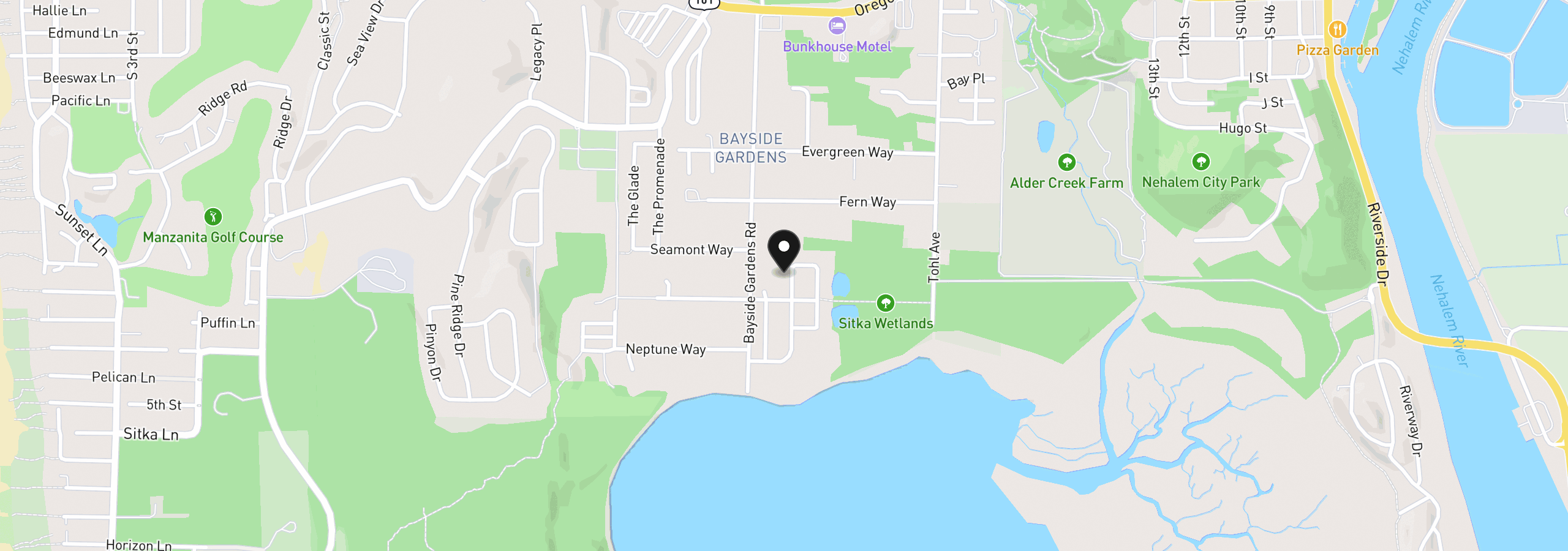 Map showing the location of 34090 Pintail Ave, Nehalem, OR 97131