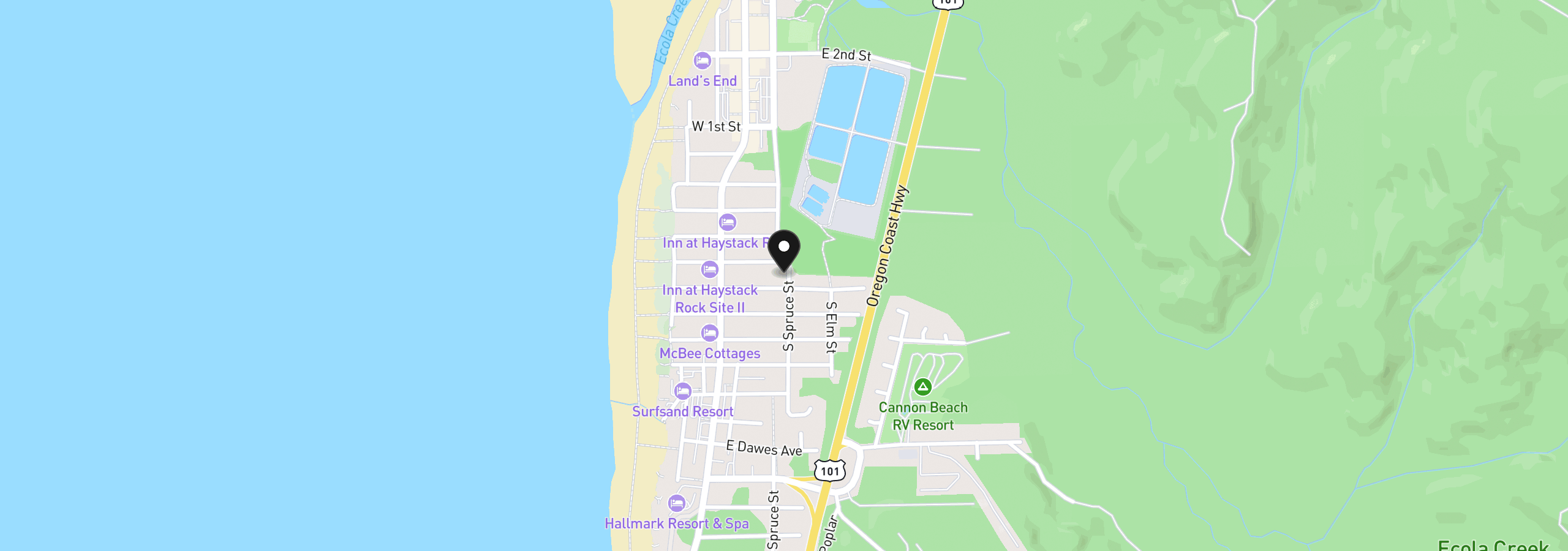 Map showing the location of 644 Spruce St, Cannon Beach, OR 97110