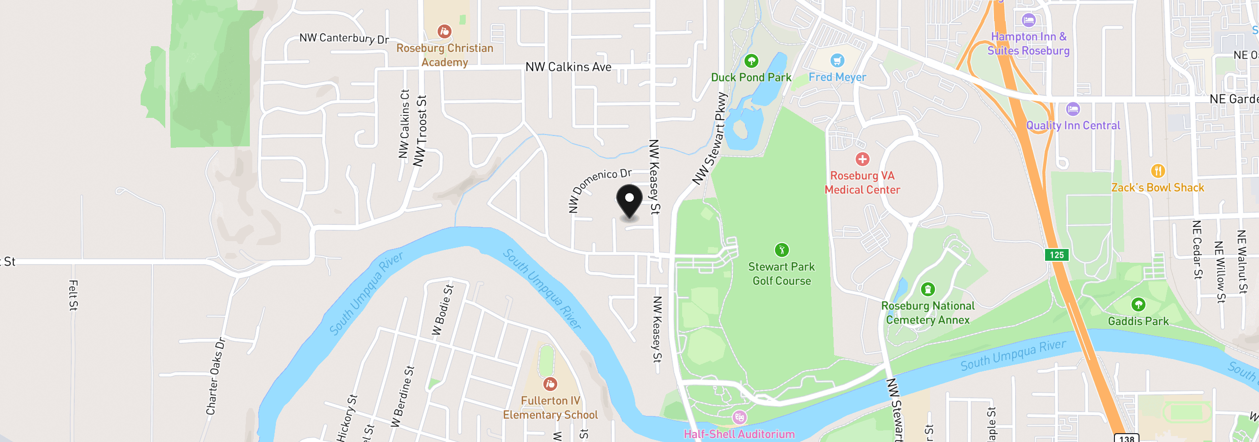 Map showing the location of 1564 NW Spray Ct, Roseburg, OR 97471