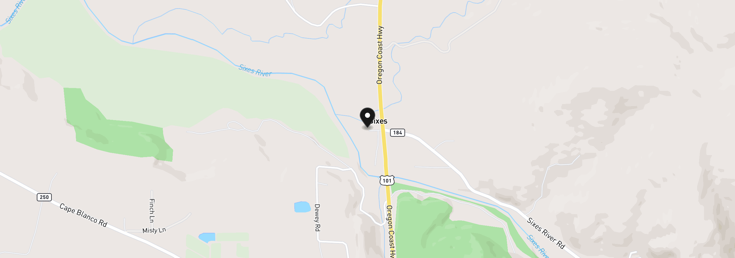 Map showing the location of 44564 Highway 101, Port Orford, OR 97465