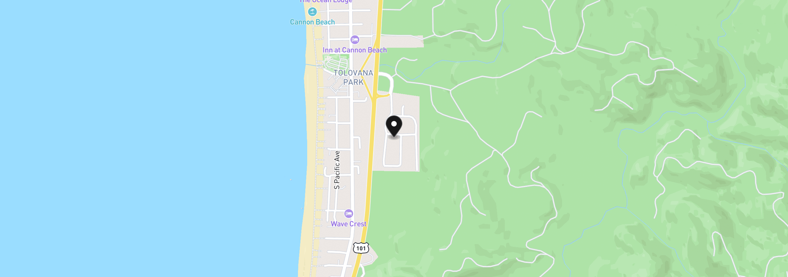 Map showing the location of 347 Elk Run Ave, Cannon Beach, OR 97110