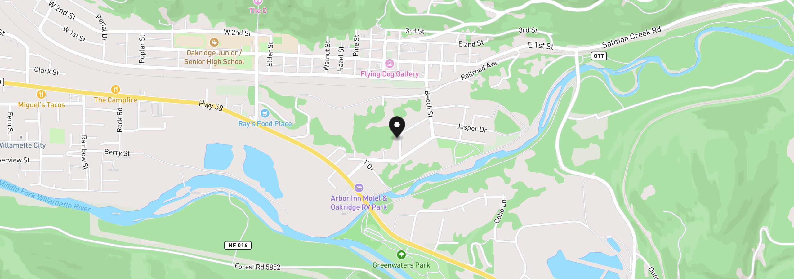 Map showing the location of 76306 Jasper Dr, Oakridge, OR 97463