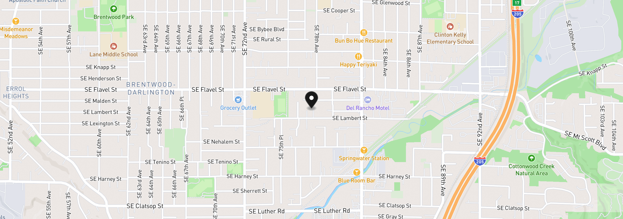 Map showing the location of 7741 SE 77th Pl, Portland, OR 97206