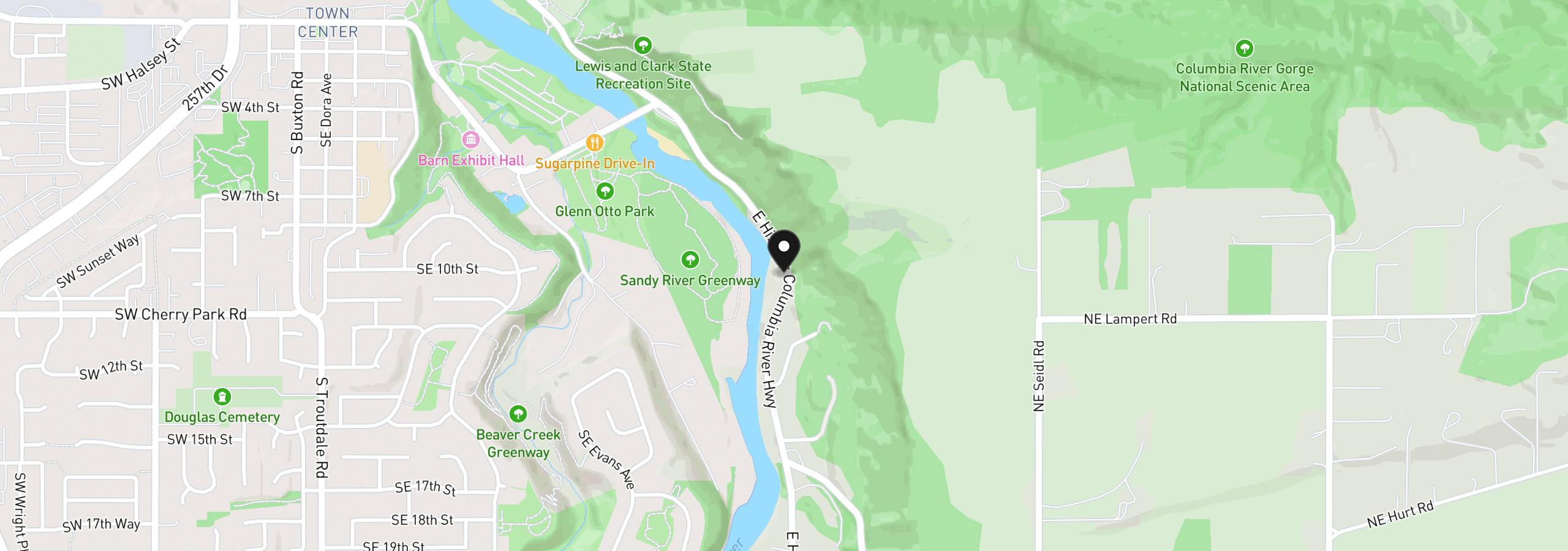 Map showing the location of 1325 E Hist Columbia River Hwy, Troutdale, OR 97060