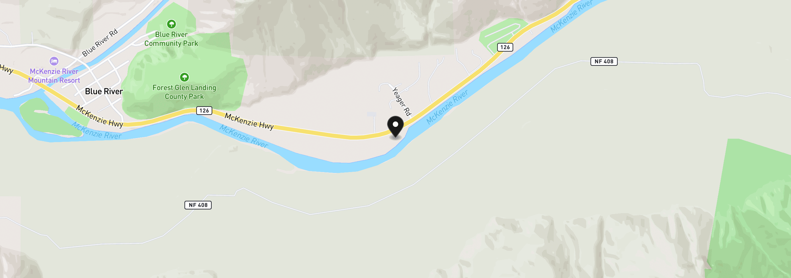 Map showing the location of 52262 McKenzie Hwy, Blue River, OR 97413