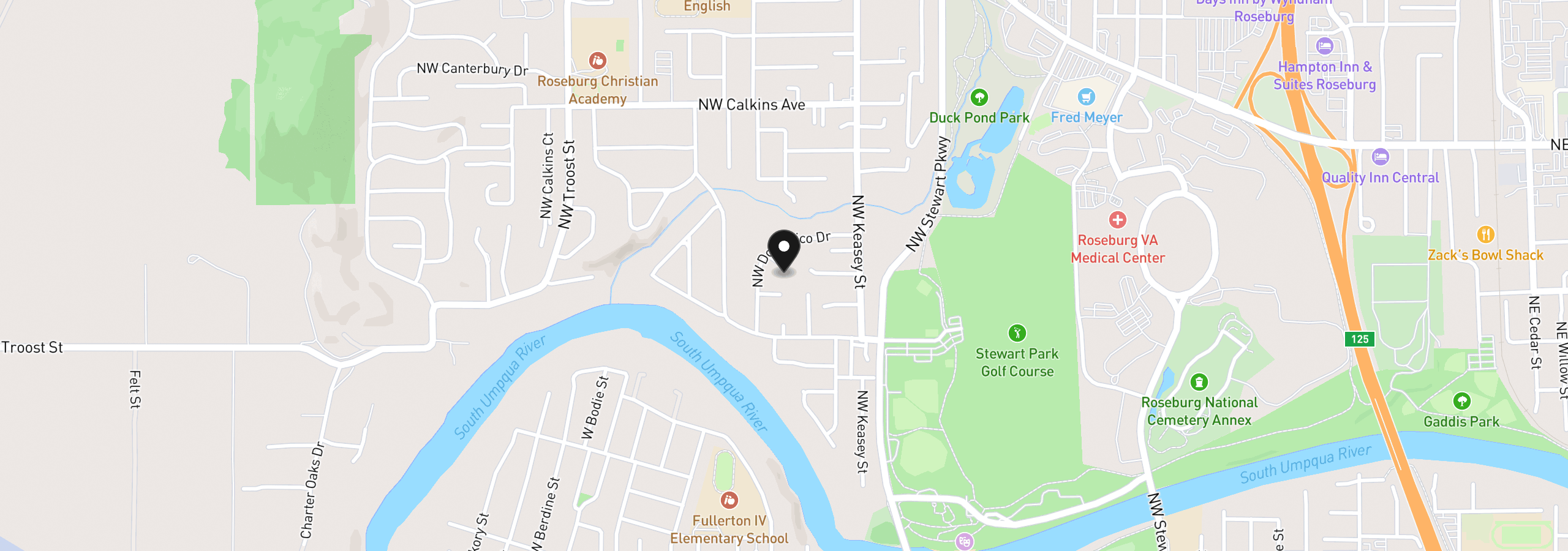 Map showing the location of 1665 NW Jennifer Ct, Roseburg, OR 97471