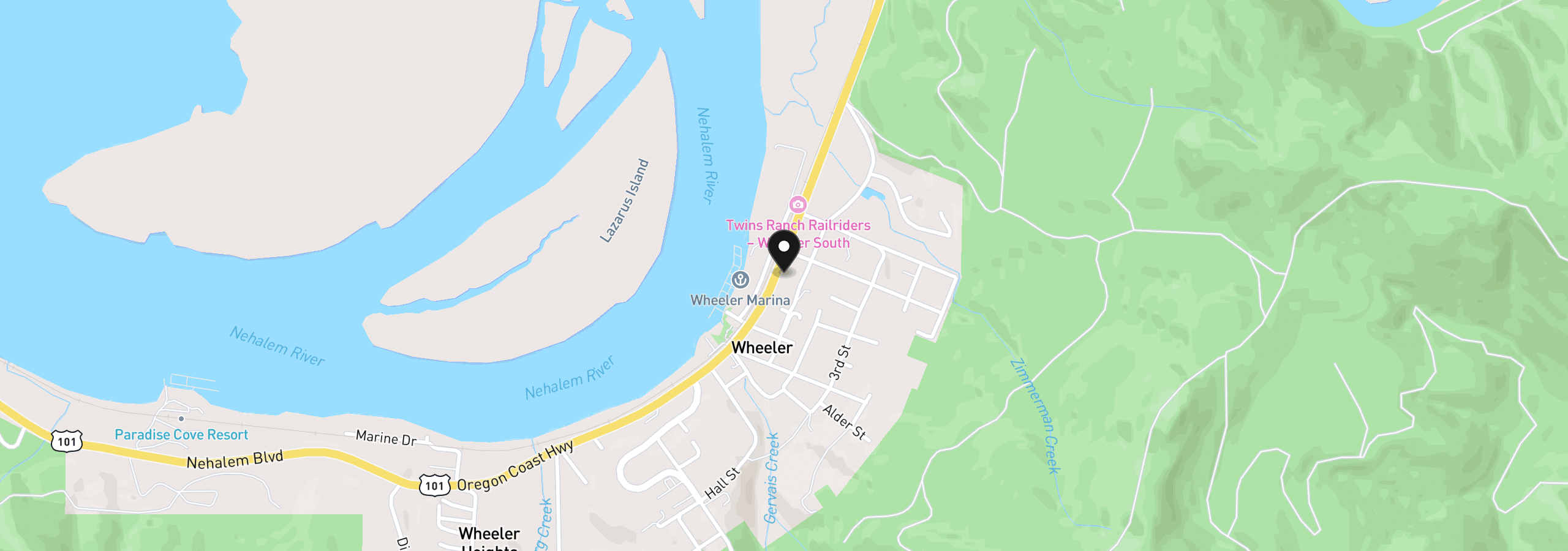 Map showing the location of 195 Nehalem Blvd, Wheeler, OR 97147