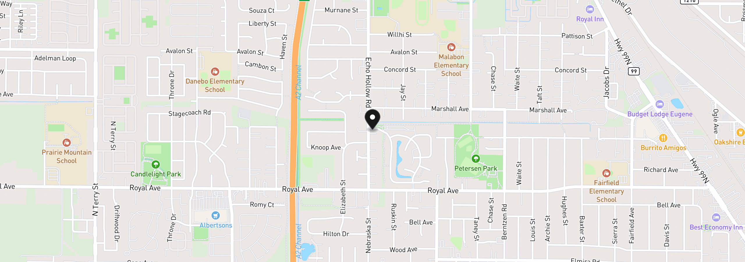 Map showing the location of 1107 Echo Hollow Rd, Eugene, OR 97402