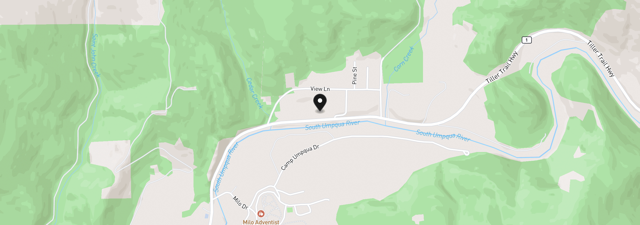 Map showing the location of 22282 Tiller Trail Hwy, Days Creek, OR 97429
