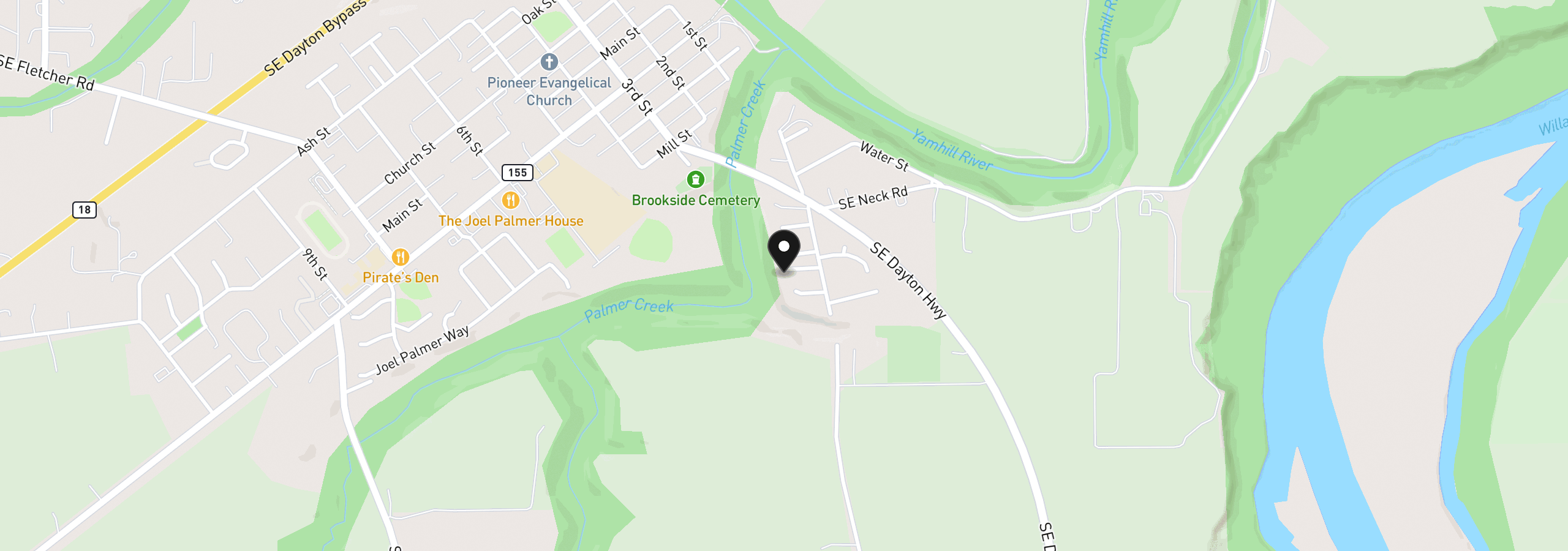 Map showing the location of 112 Mellinger Pl, Dayton, OR 97114