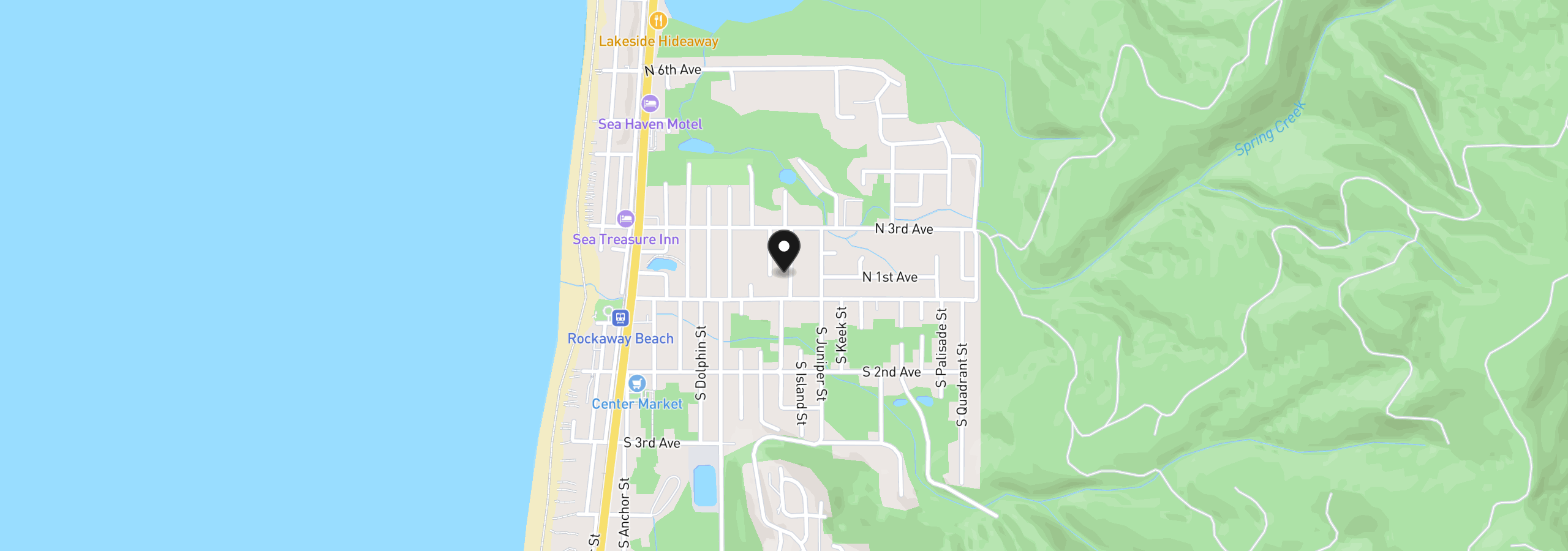 Map showing the location of 133 N Harbor St, Rockaway Beach, OR 97136