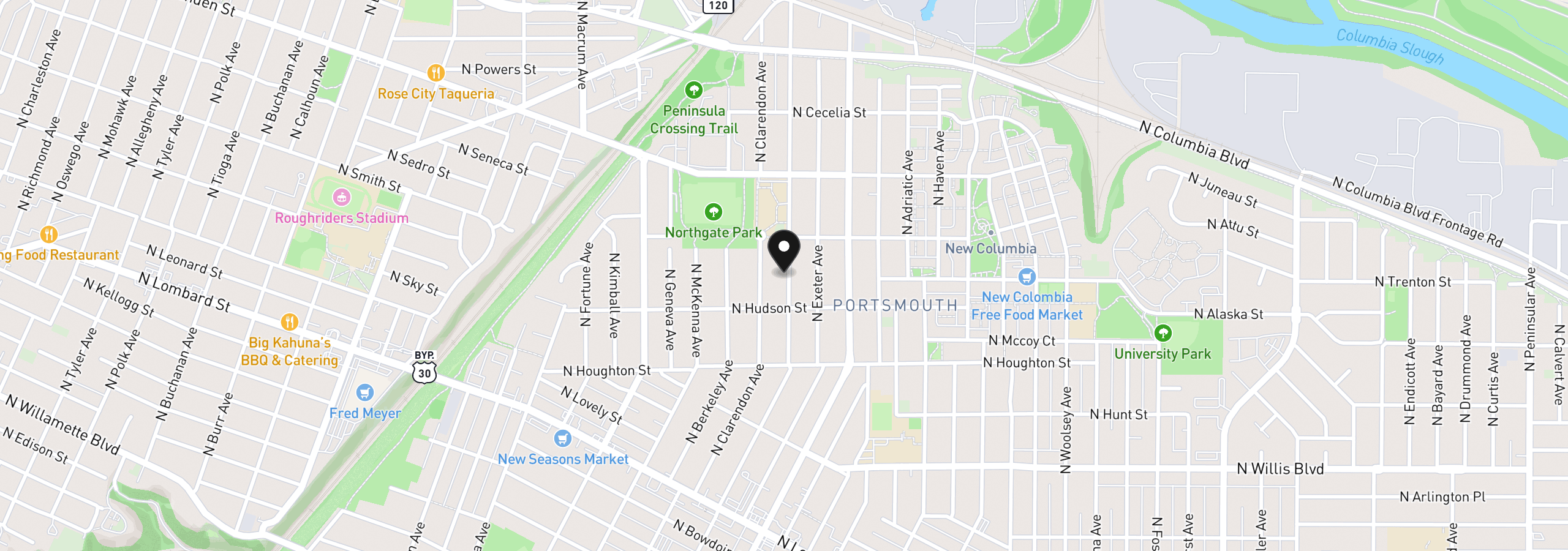 Map showing the location of 9107 N Van Houten Ave, Portland, OR 97203