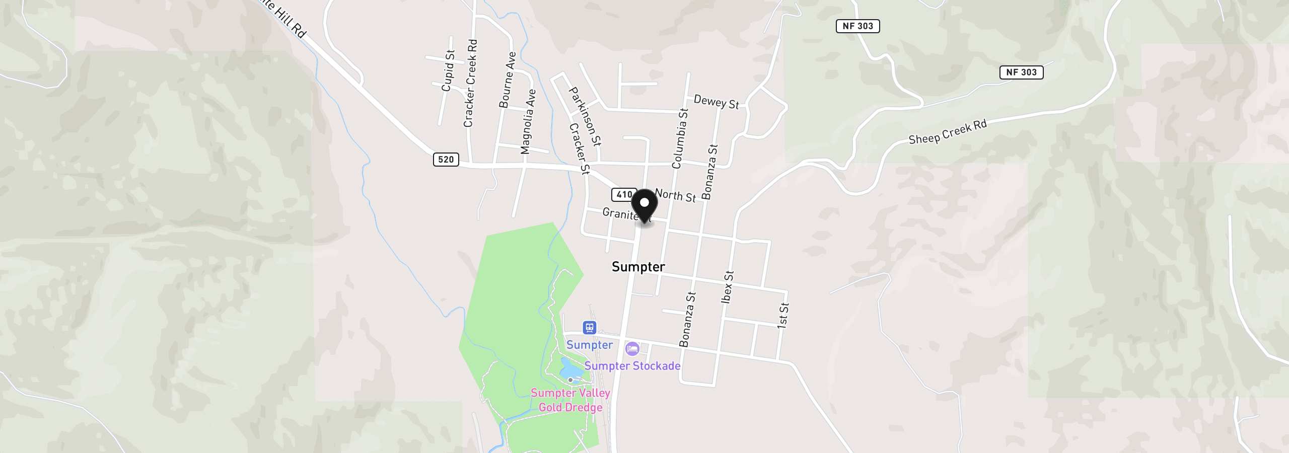 Map showing the location of Mill St, Sumpter, OR 97877