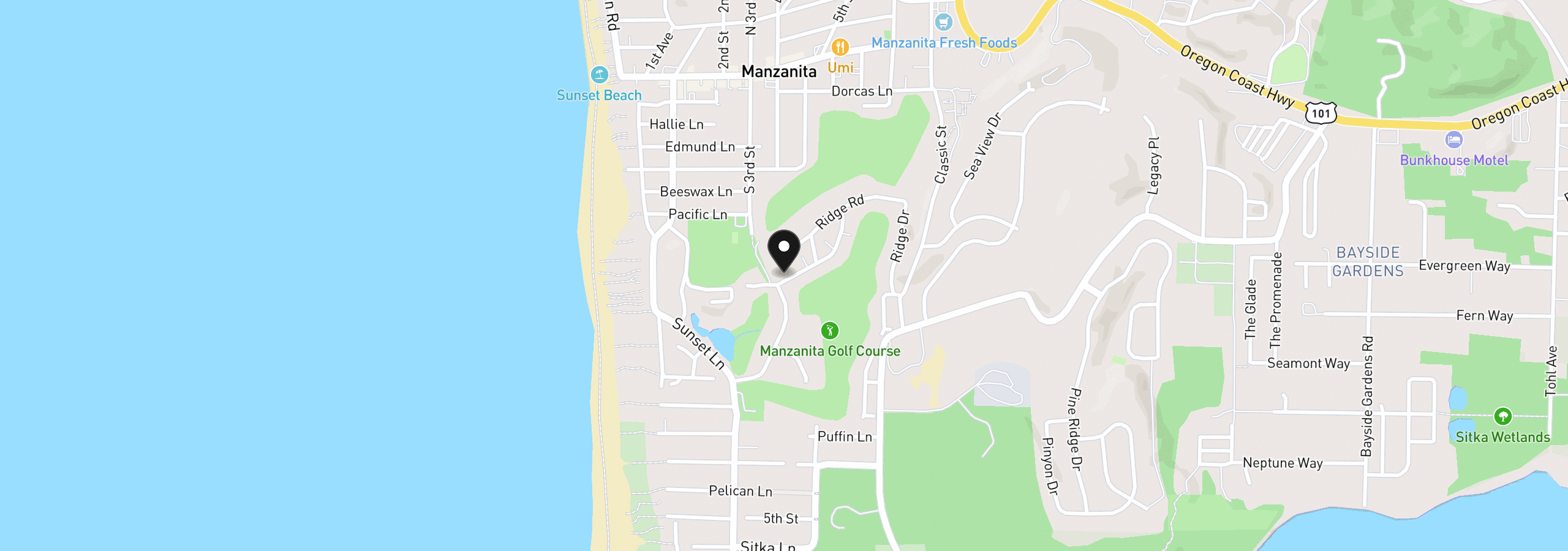Map showing the location of Upland Dr, Manzanita, OR 97130