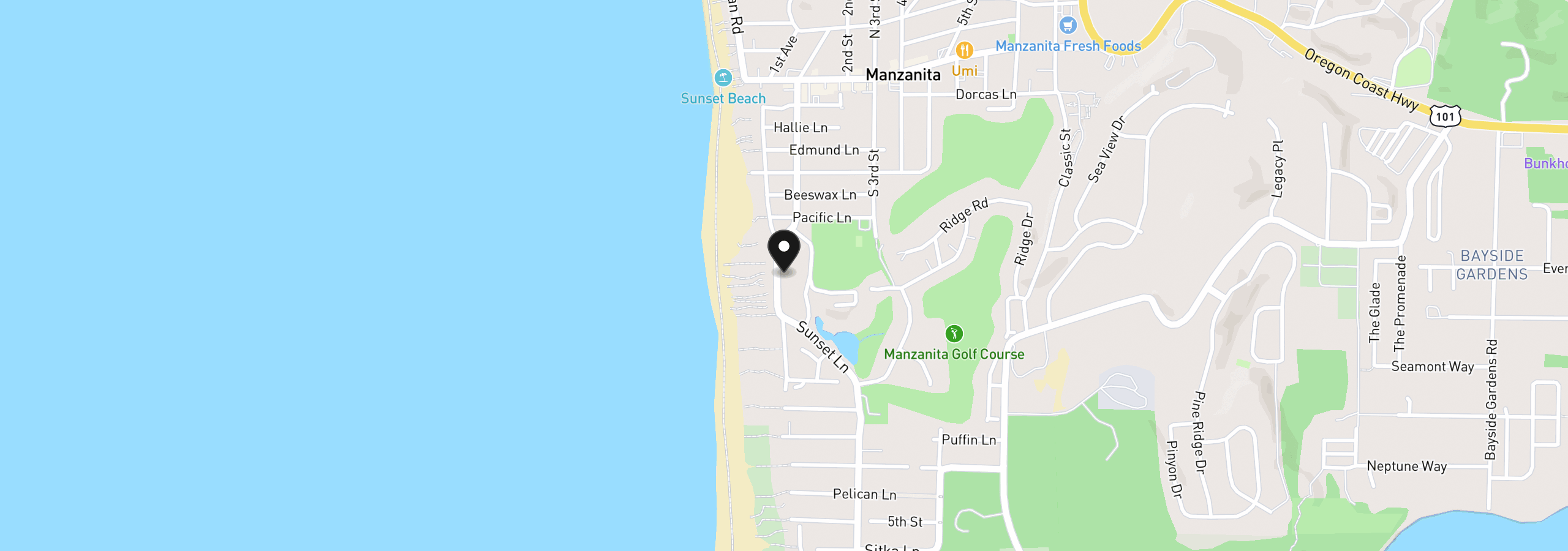 Map showing the location of 844 Beach St, Manzanita, OR 97130