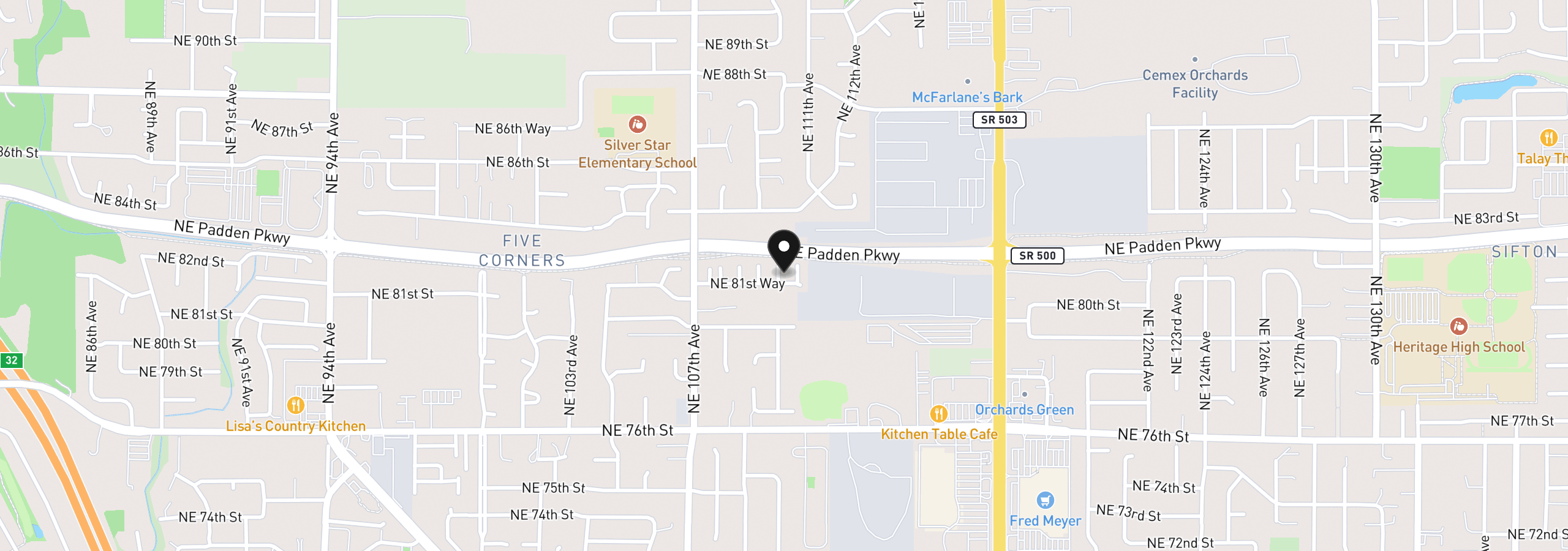 Map showing the location of 11000 NE 81st Way, Vancouver, Wa 98662