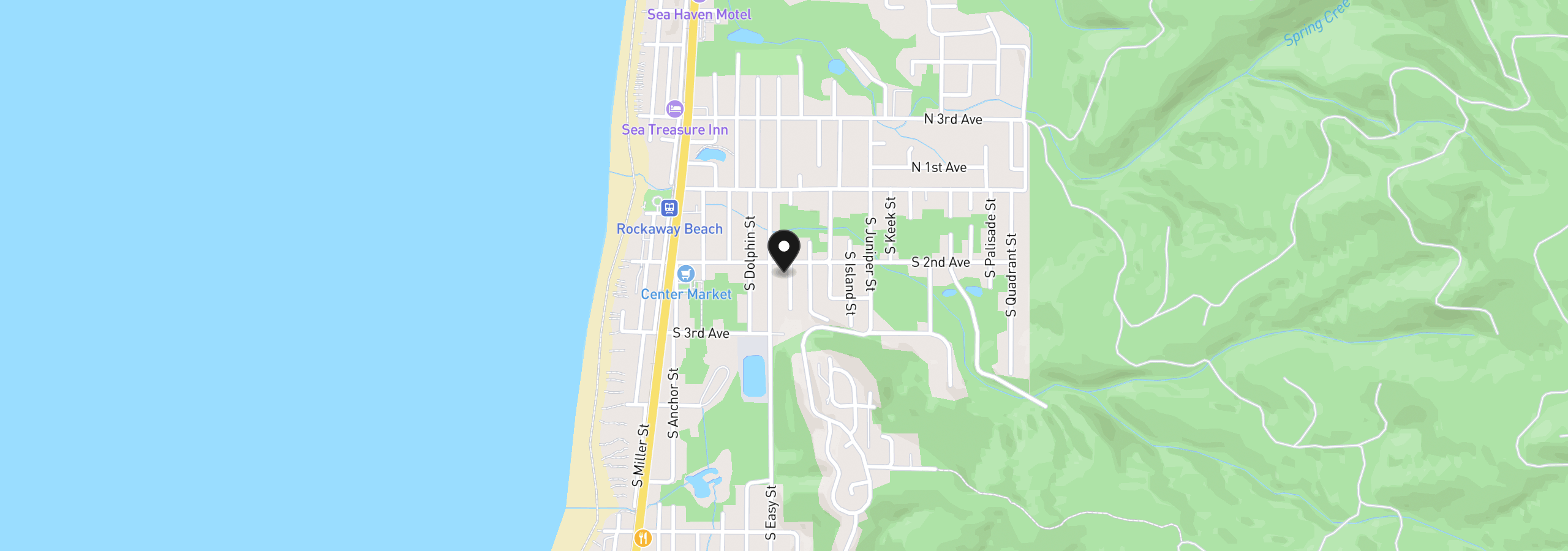 Map showing the location of 215 S Falcon St, Rockaway Beach, OR 97136