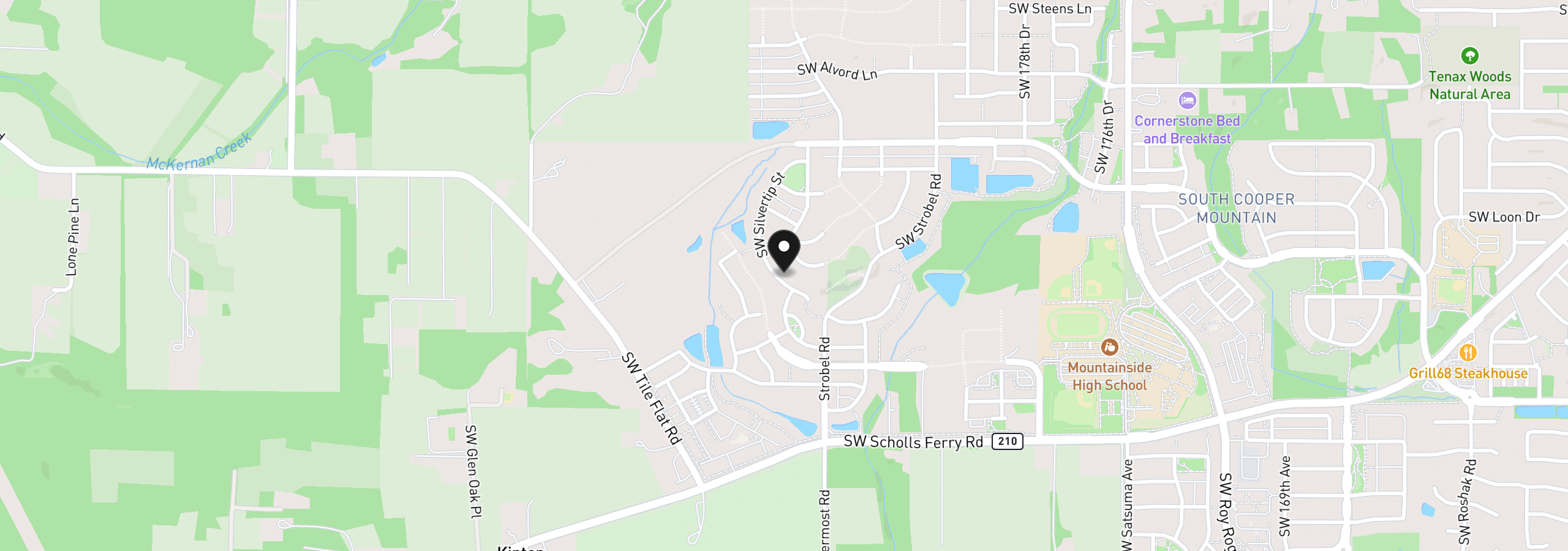 Map showing the location of 12440 SW Silvertip St, Beaverton, OR 97007